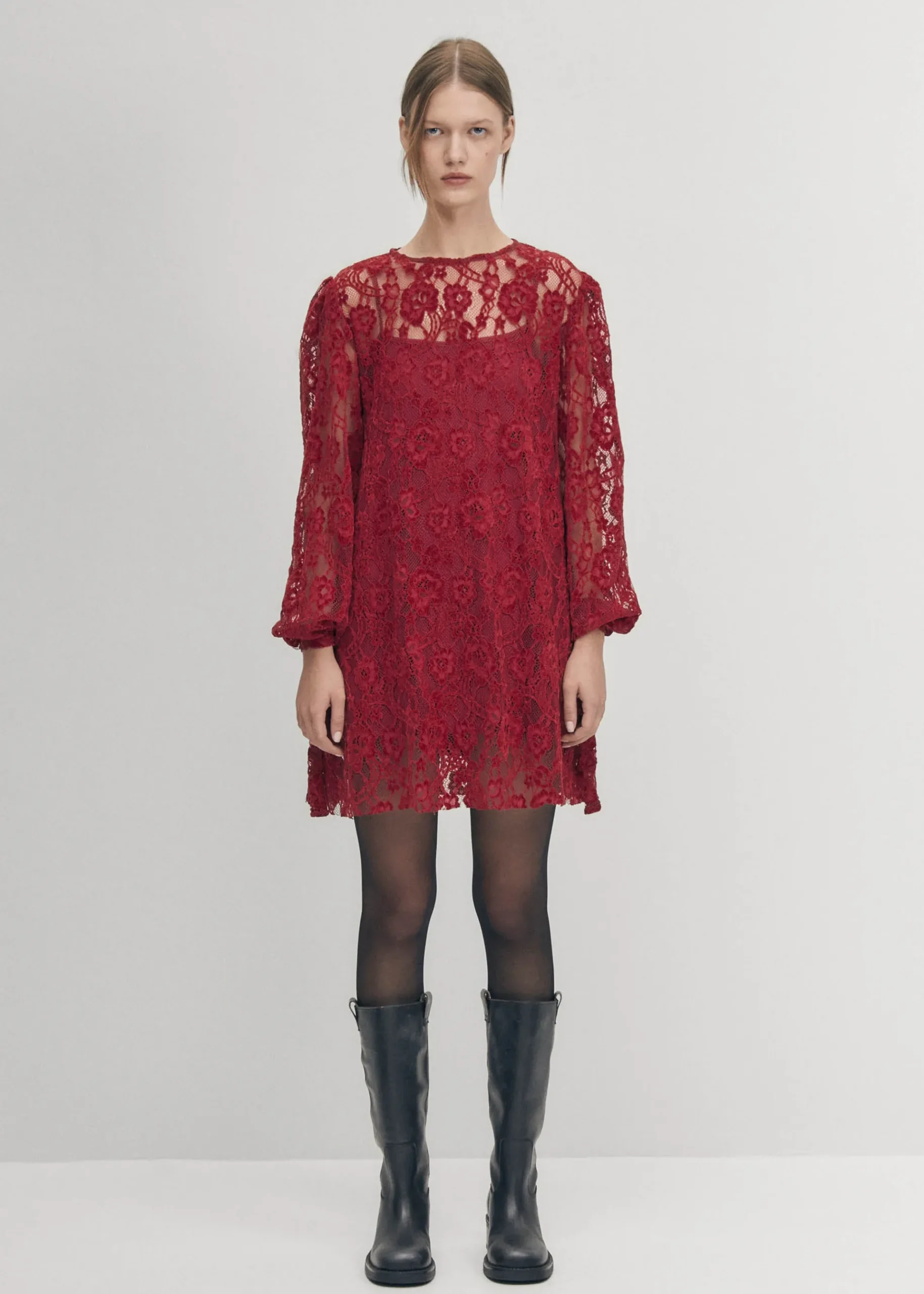 Dablon-Spitze Wein Kleid