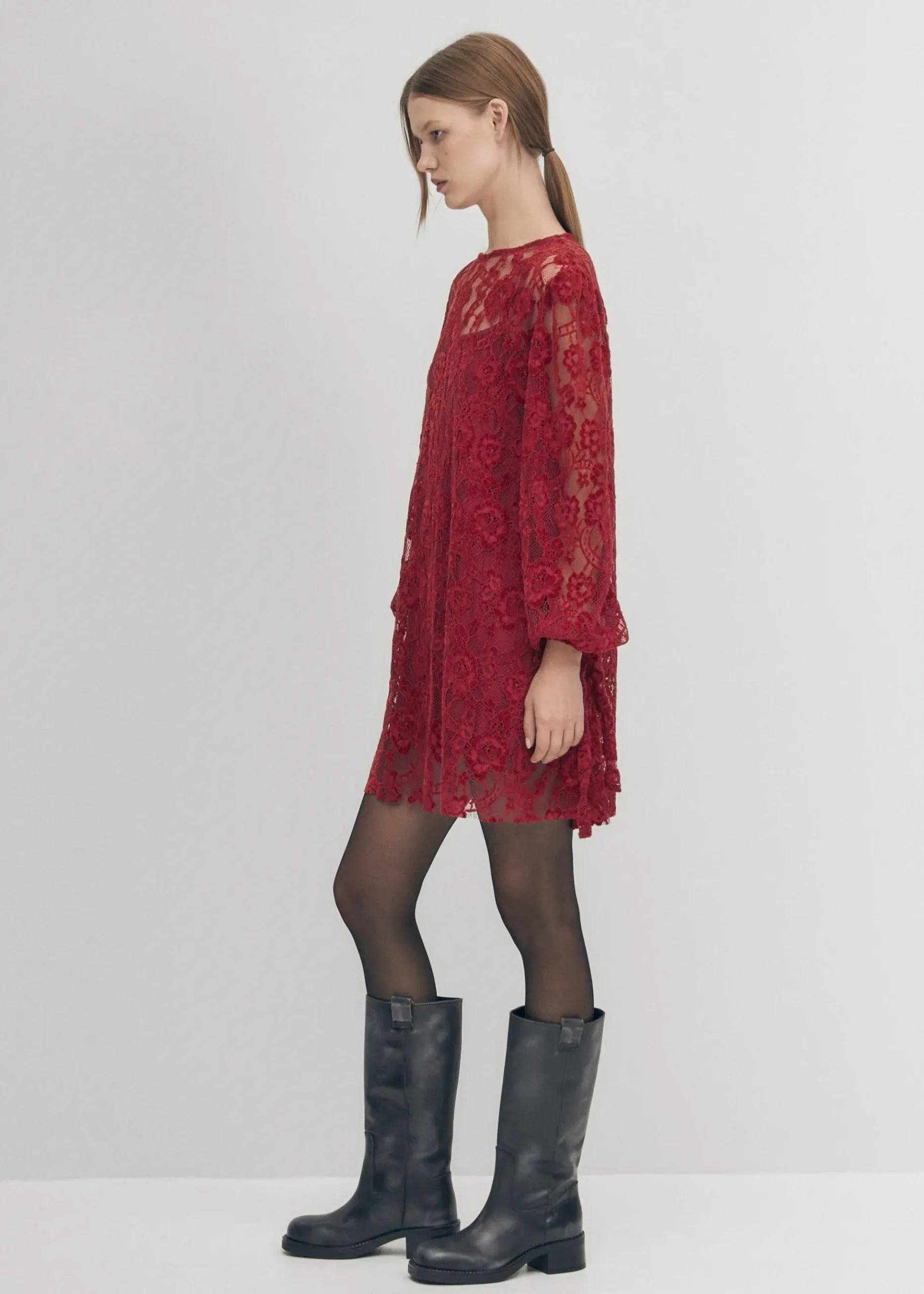 Dablon-Spitze Wein Kleid