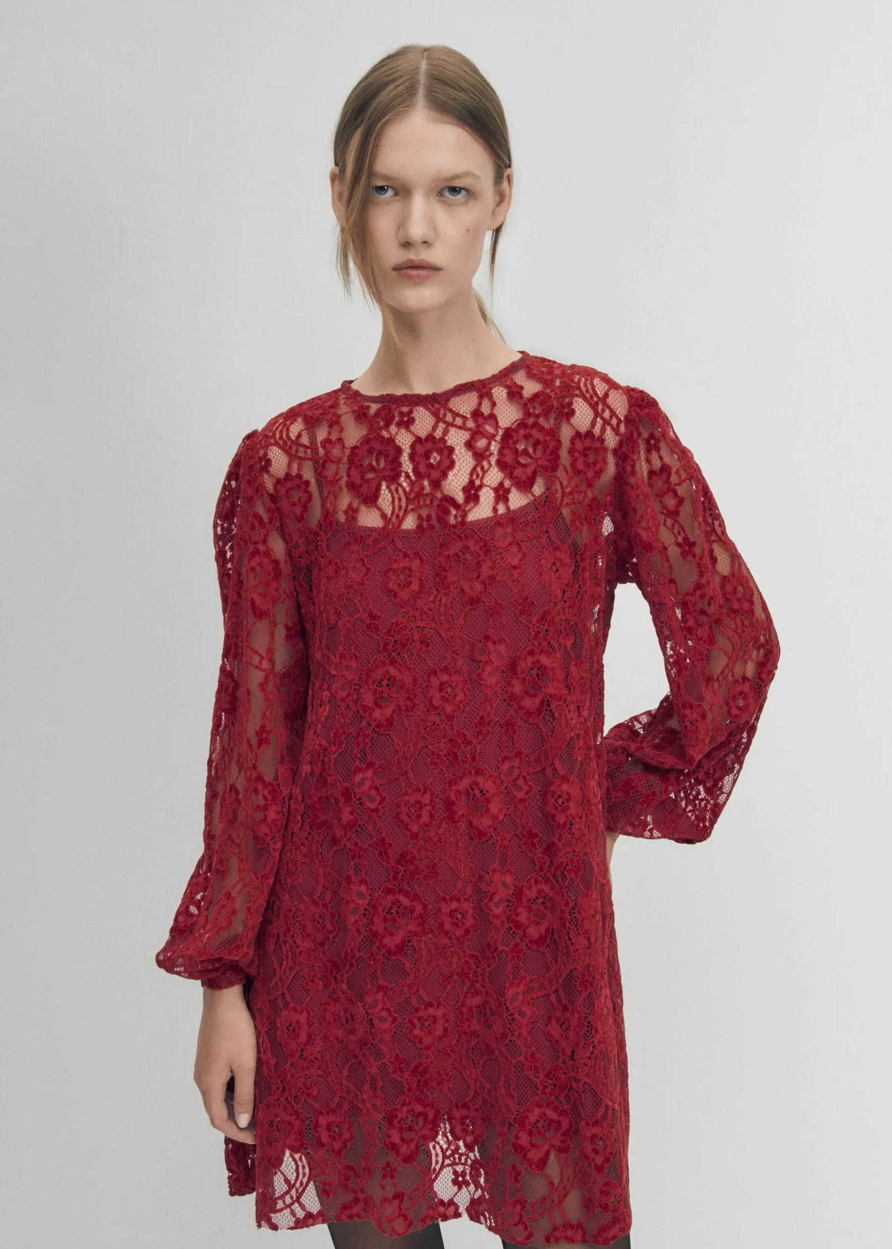Dablon-Spitze Wein Kleid
