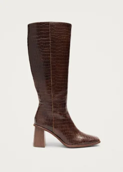 East Croco Braune Lederstiefel