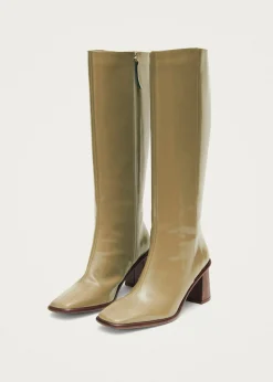 East Sleek khakifarbenem Lederstiefel