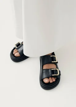 Harper Schwarze Ledersandalen