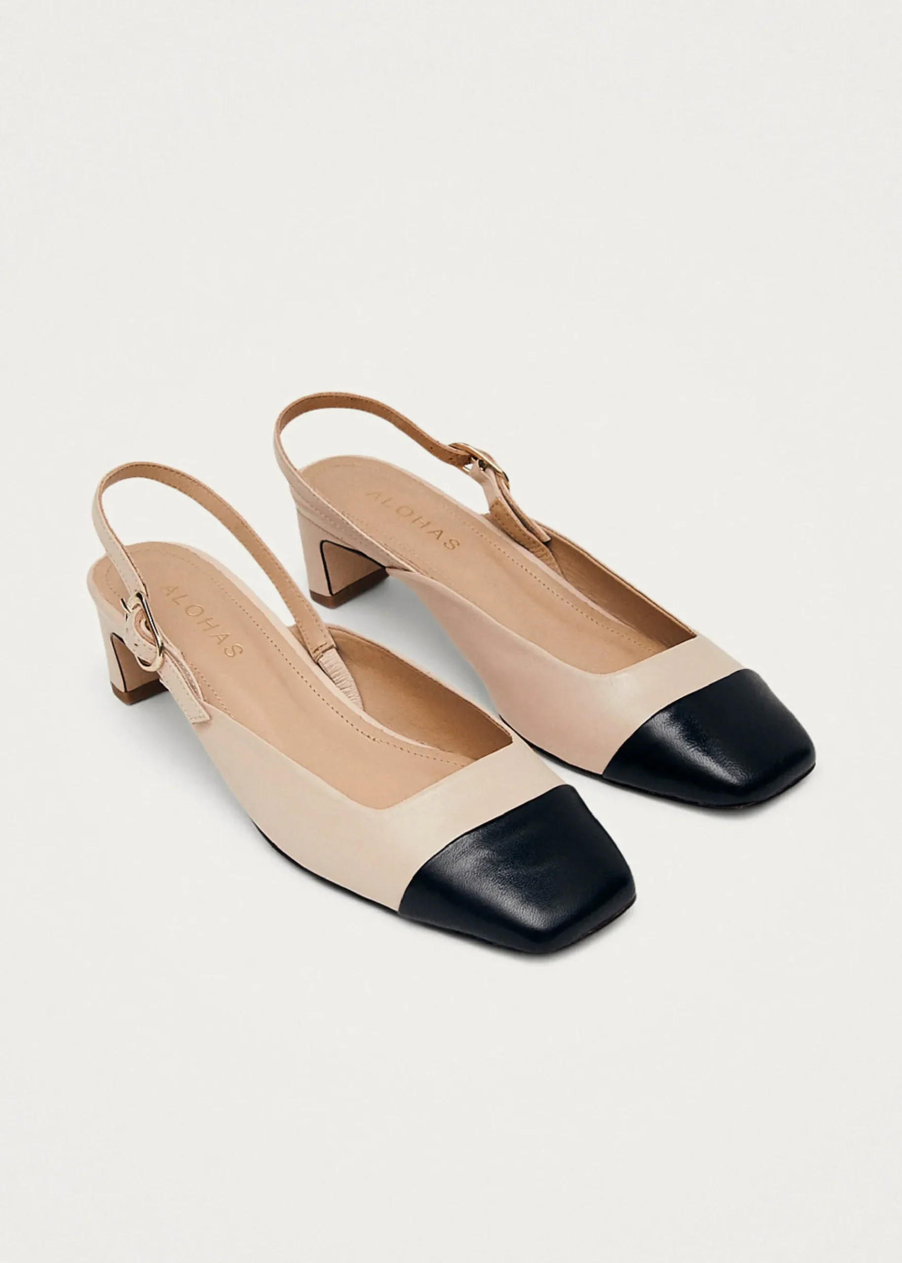 Lindy Bicolor Cremefarbene Schwarze Leder Pumps