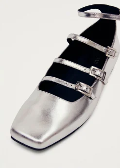 Luke Silberne Mary Jane Ballerinas aus Leder