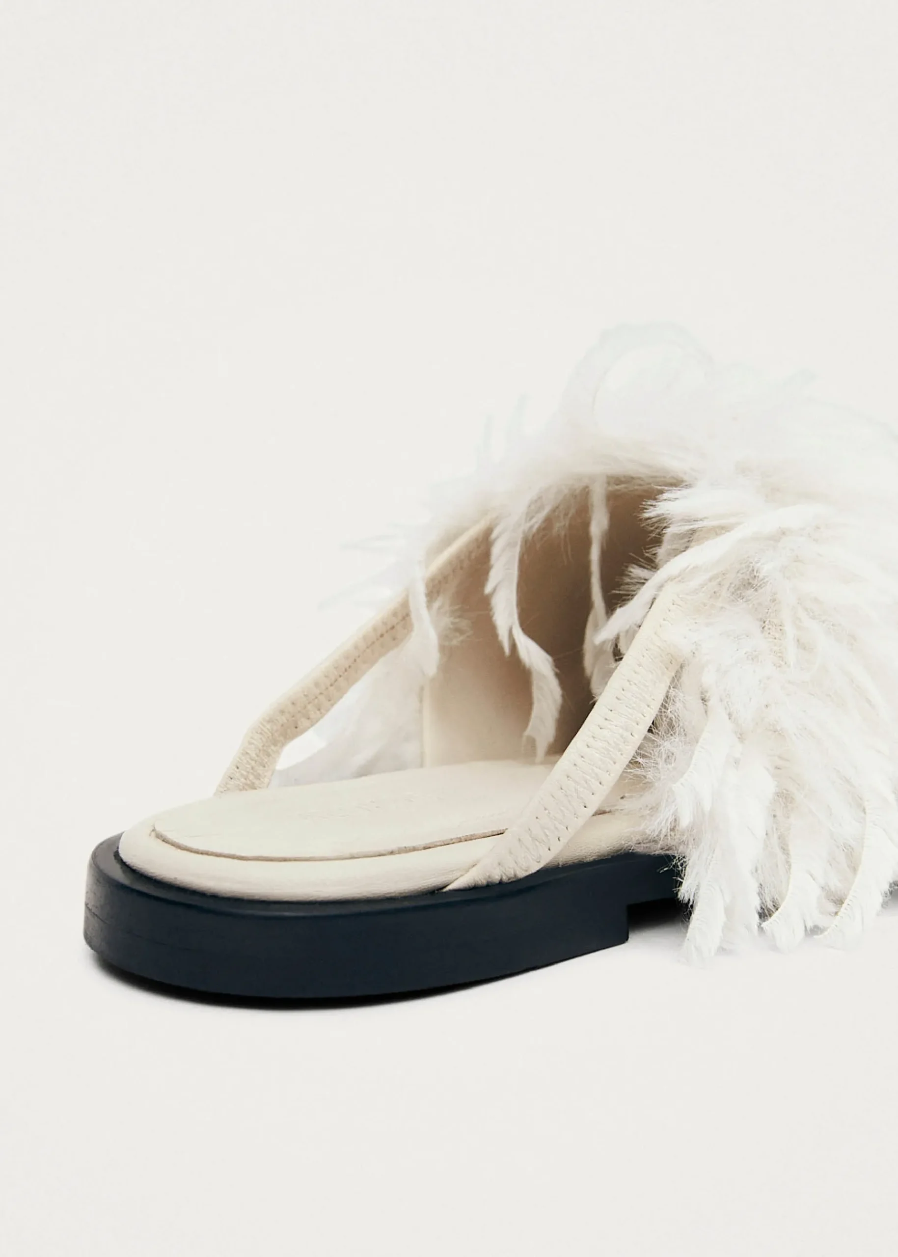 Maja Furry Cremefarbene Leder Pantoletten