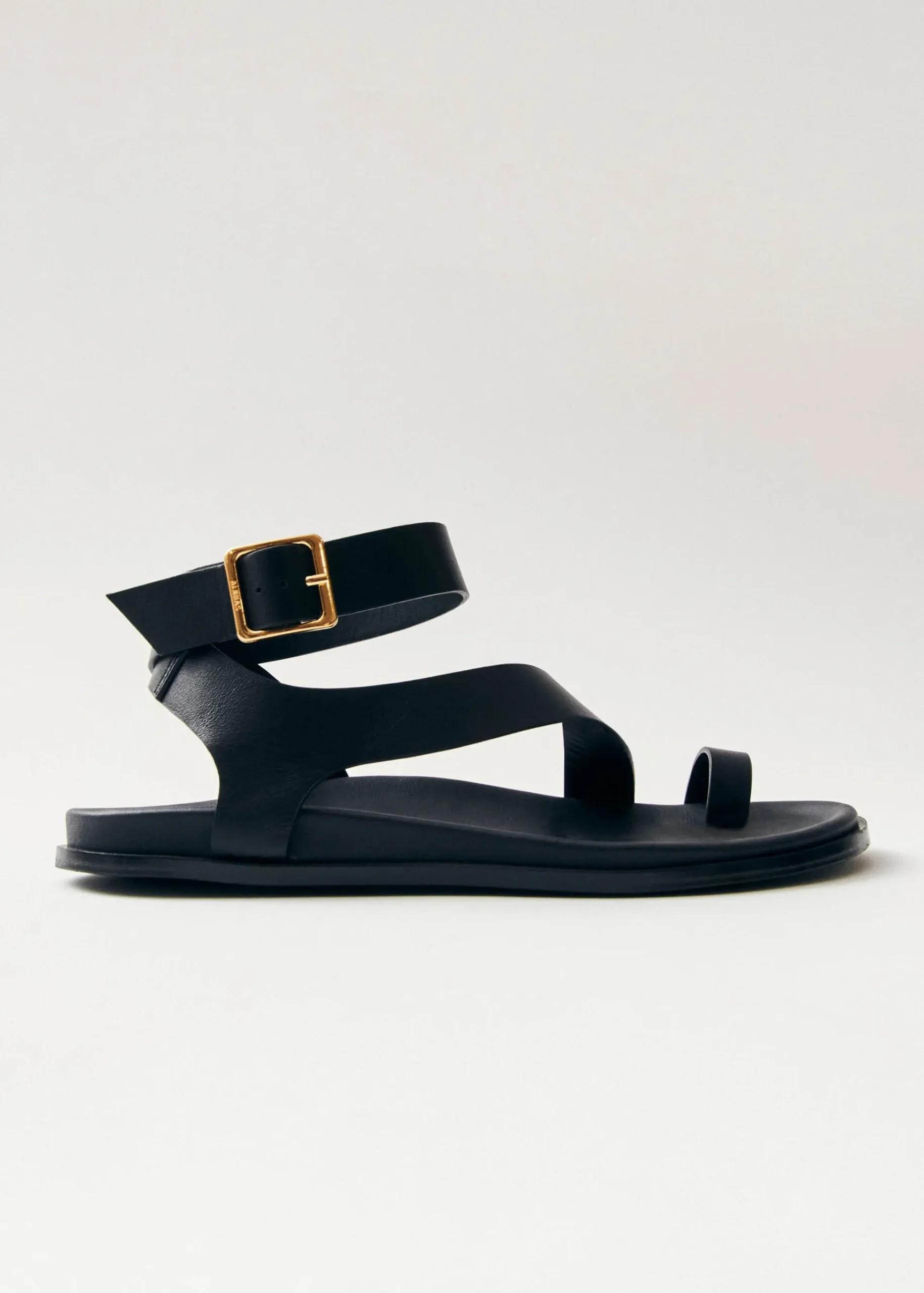 Myles Schwarze Ledersandalen