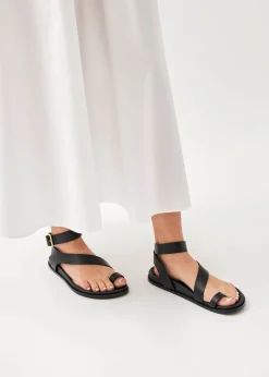 Myles Schwarze Ledersandalen
