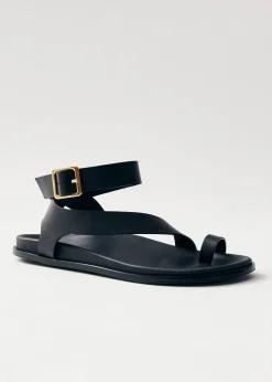 Myles Schwarze Ledersandalen