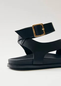 Myles Schwarze Ledersandalen