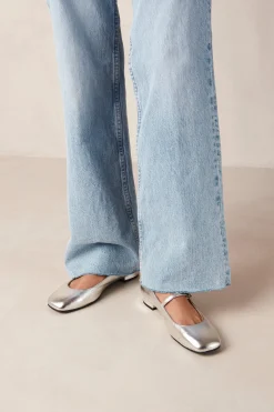 Por Do Sol Shimmer Silver Leather Ballet Flats