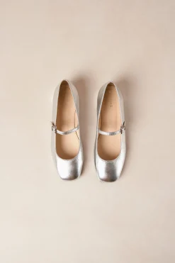 Por Do Sol Shimmer Silver Leather Ballet Flats
