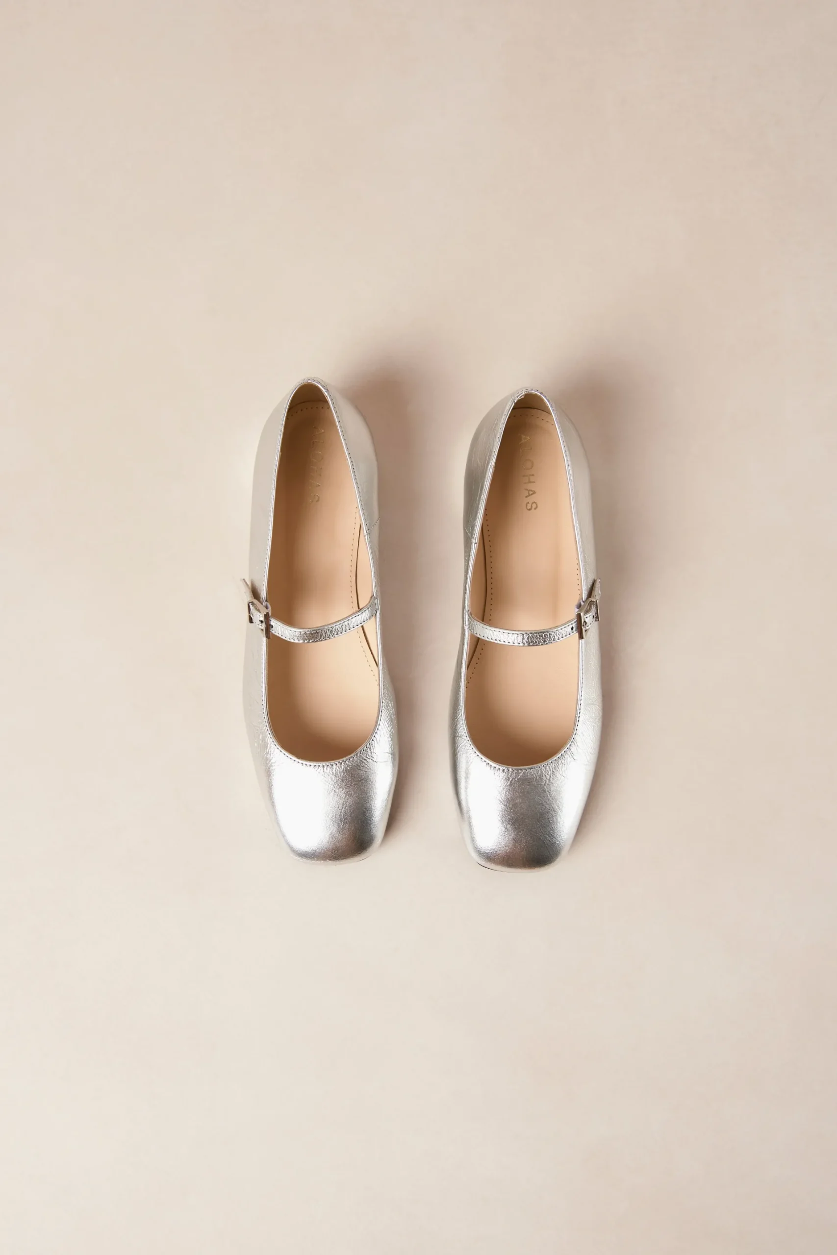 Por Do Sol Shimmer Silver Leather Ballet Flats