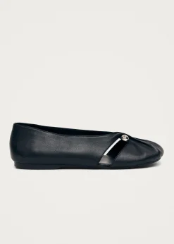 Ravena Black Leather Ballet Flats