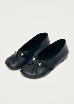 Ravena Black Leather Ballet Flats