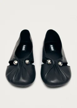 Ravena Black Leather Ballet Flats