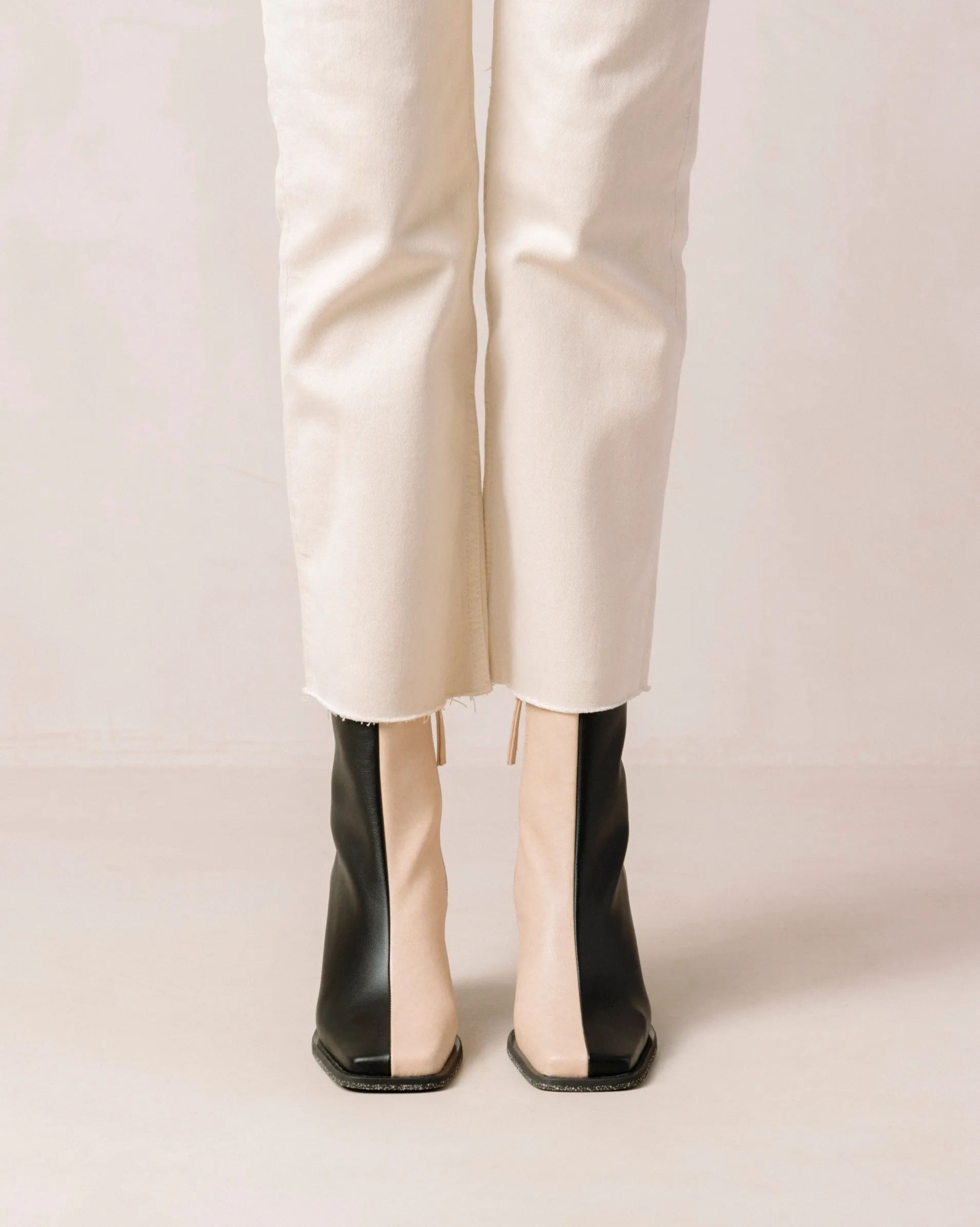 South Bicolor Corn Stone Beige Black Vegan Leather Ankle Boots