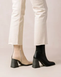 South Bicolor Corn Stone Beige Black Vegan Leather Ankle Boots