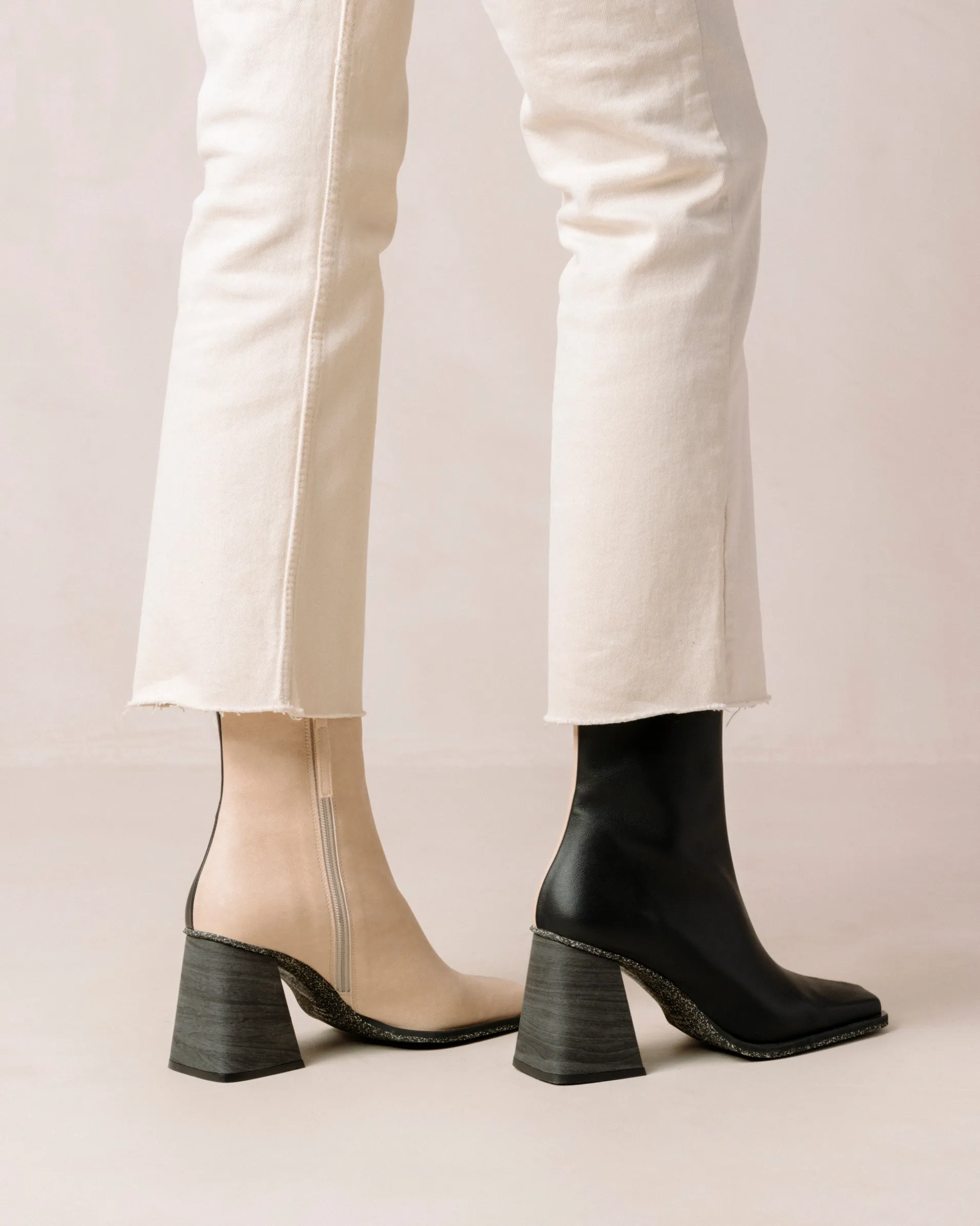 South Bicolor Corn Stone Beige Black Vegan Leather Ankle Boots