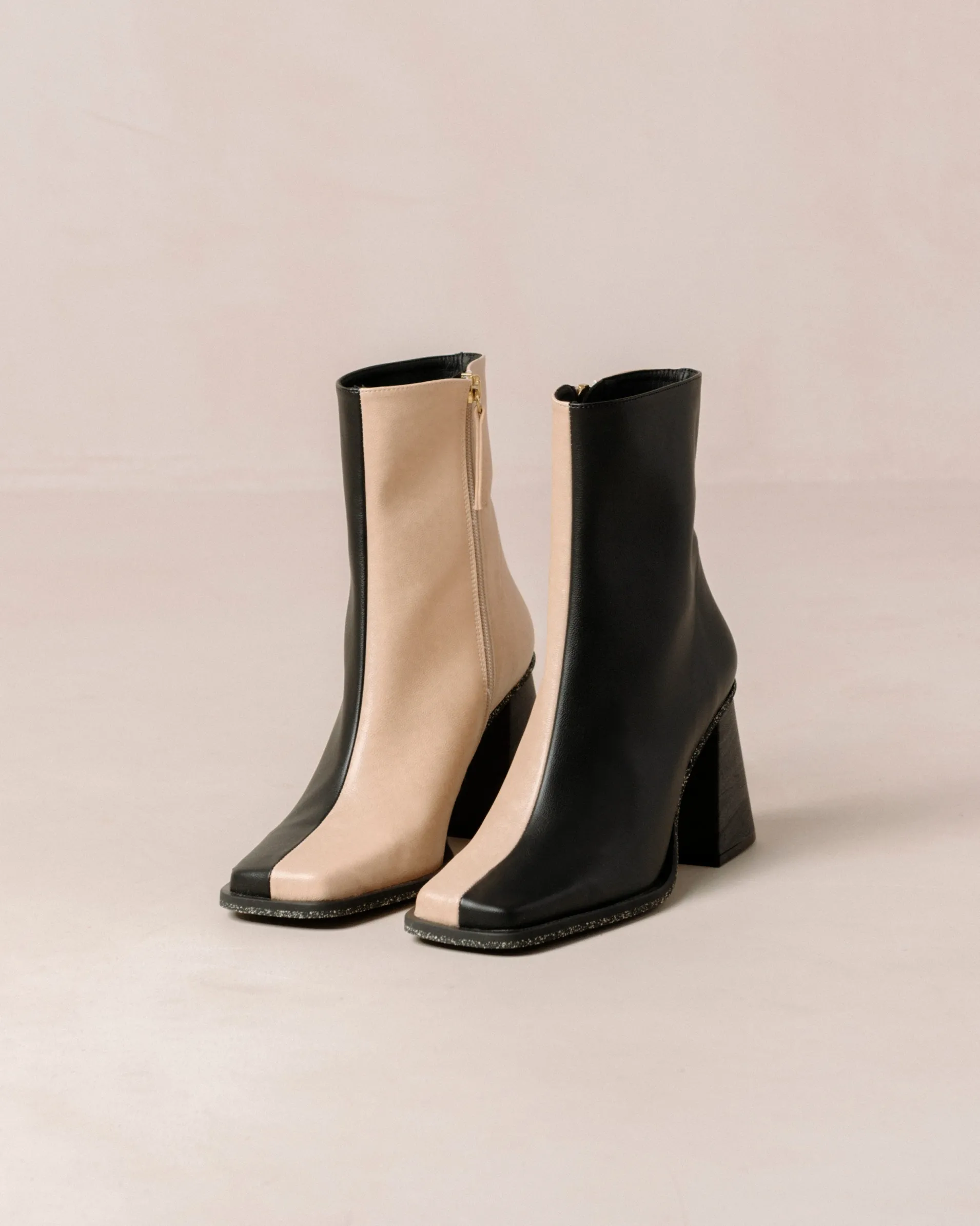South Bicolor Corn Stone Beige Black Vegan Leather Ankle Boots
