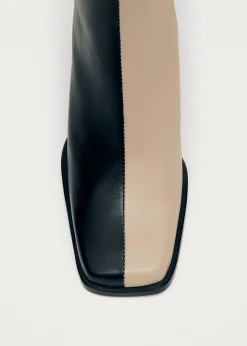 South Bicolor Schwarze und beigefarbene Lederstiefel